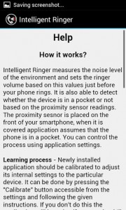 Intelligent Ringer Help Screen