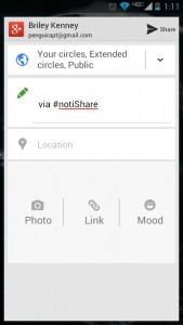 Google Plus sharing window