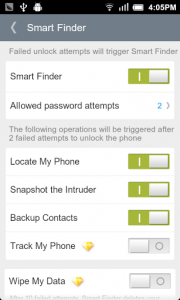 Mobile Easy Finder Application Settings