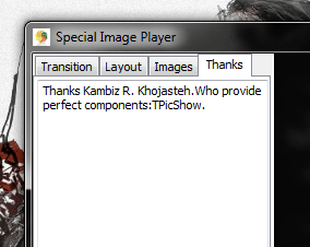 Special Image Player thanks tab