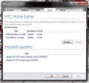 HTC Home extras tab
