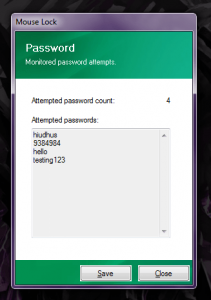 Mouse Lock passwords attempted