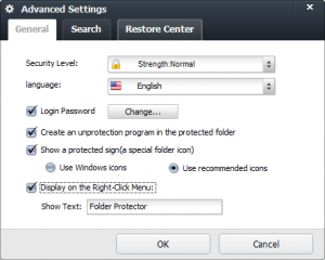 Folder Protector Advanced Settings