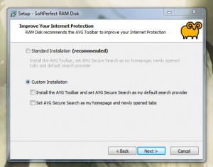 SoftPerfect RAM Disk don't install AVG Toolbar