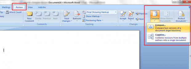 Compare two documents MS Word 2007