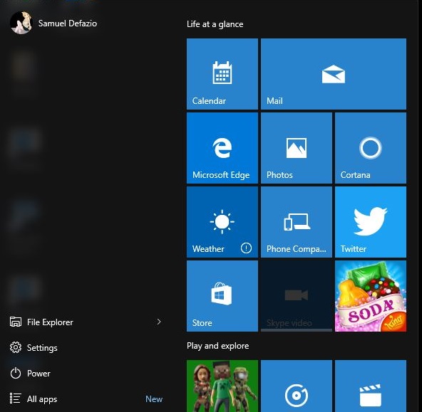 Windows 10 Default Start Menu