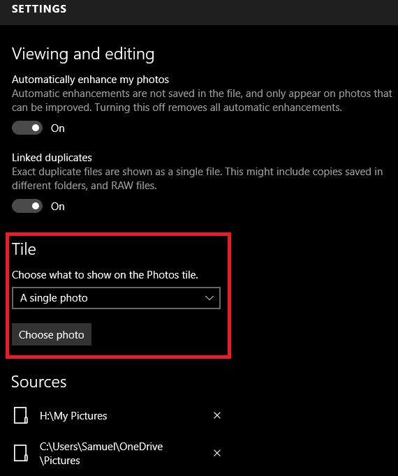 Windows 10 Start Menu Photos Tile