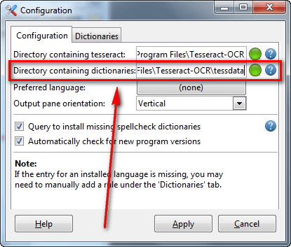 Enter the path to Tesseract dictionaries: