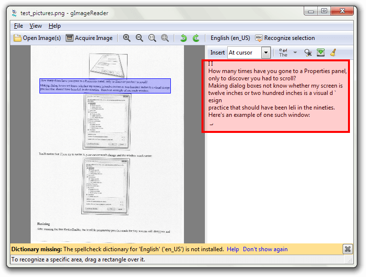 As you can see, for the first test only three minor mistakes were made: “XVW Wrst” instead of “Vista”, “Wrsion” instead of “Version”, and “size:42.