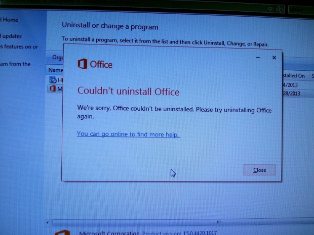 ms office wont unistall