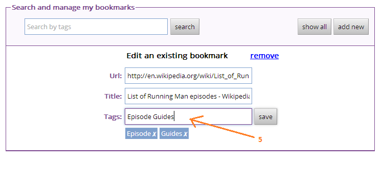 Add Tags to Bookmarks Step Five