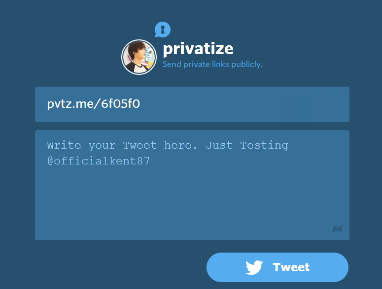 Send private link to Twitter