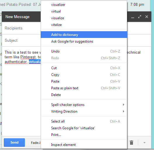 add to dictionary on Chrome