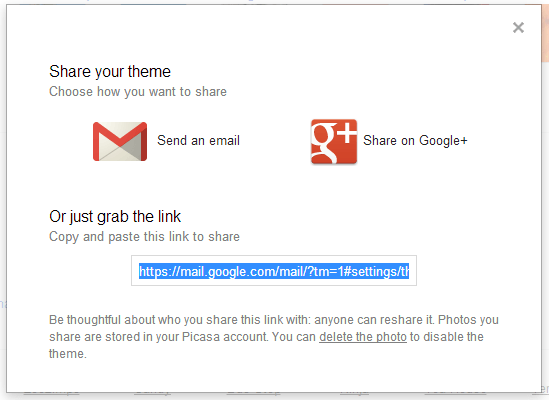 share a custom theme Gmail