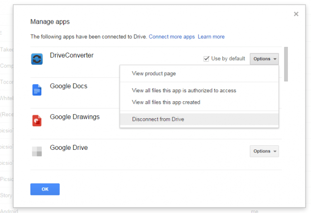 remove apps from Google Drive c