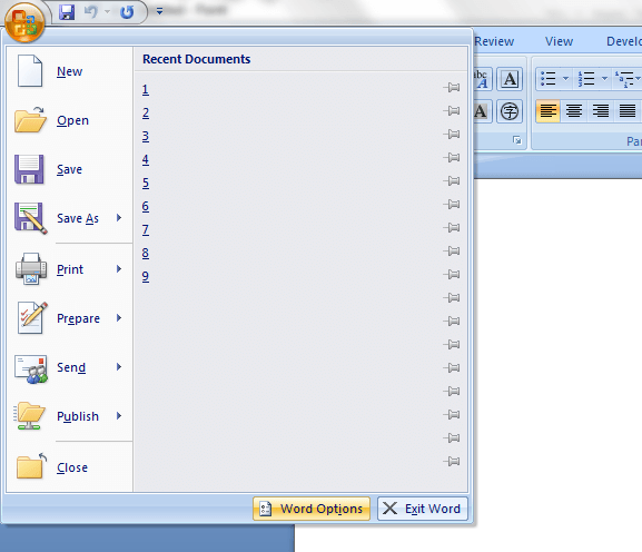 Developer tab in MS Word 2007