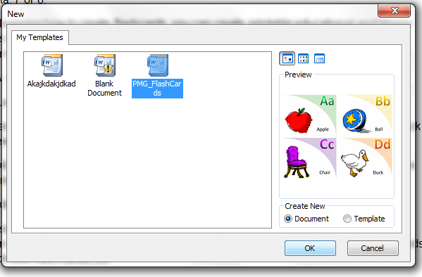 create flash cards in MS Word e