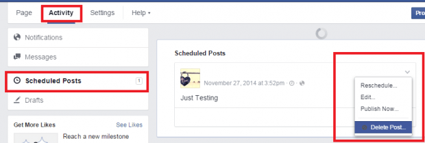 schedule posts on a Facebook Page d