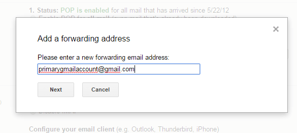 Forward emails from one Gmail account to another c