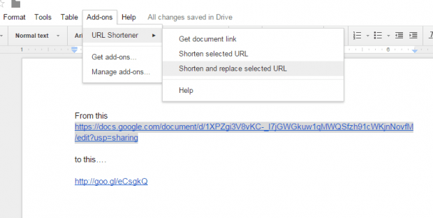 shorten URL links in Google Docs d