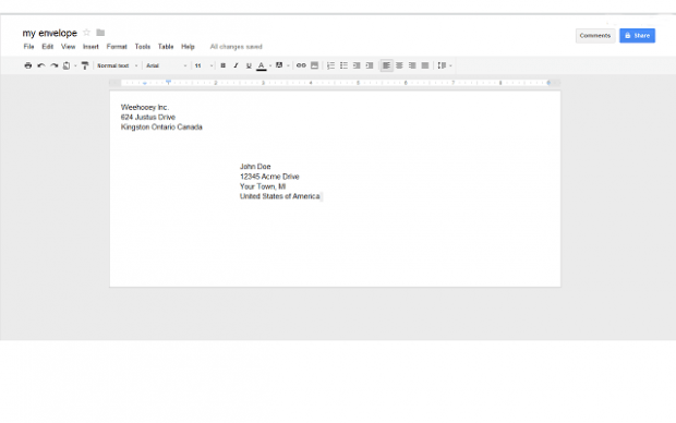 create envelope in Google Docs b