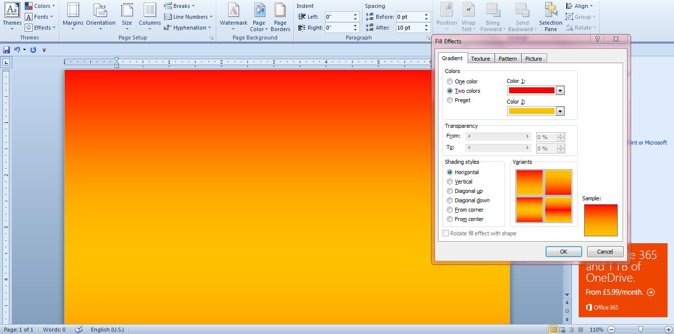 microsoft word background color