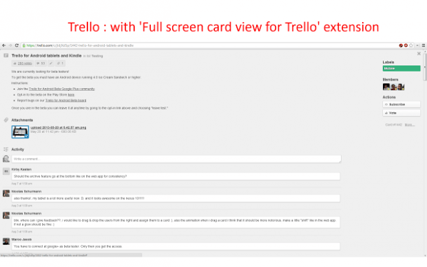 Trello card with full screen view Chrome