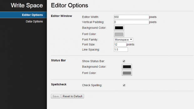 Write Space options